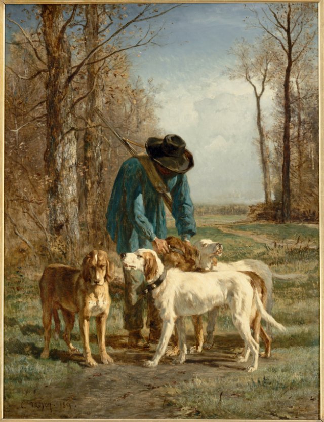 Constant Troyon, Garde-chasse arrêté près de ses chiens, 1854, huile sur toile