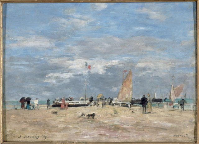 Eugène Boudin, La Jetée de Deauville, 1869, huile sur bois